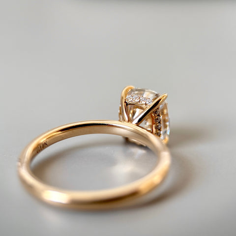 Elongated Cushion Cut Engagement Ring with Hidden Halo