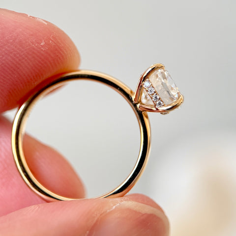 Elongated Cushion Cut Engagement Ring with Hidden Halo