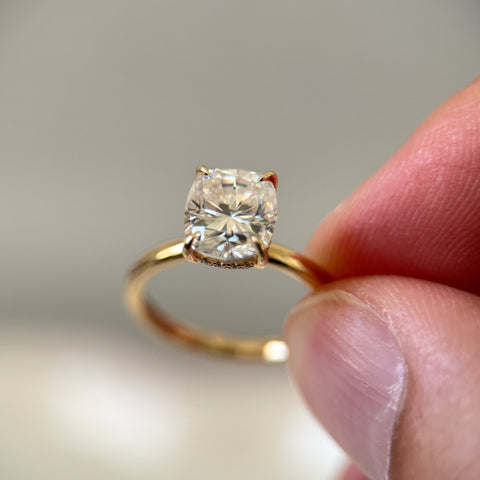 Elongated Cushion Cut Engagement Ring with Hidden Halo