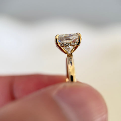 Elongated Cushion Cut Engagement Ring with Hidden Halo