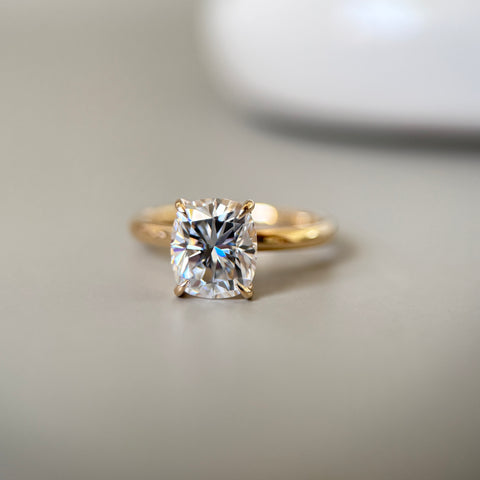 Elongated Cushion Cut Engagement Ring with Hidden Halo