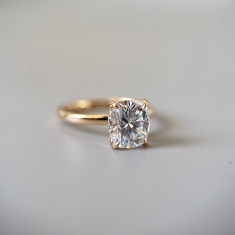Elongated Cushion Cut Engagement Ring with Hidden Halo