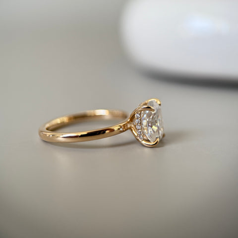 Elongated Cushion Cut Engagement Ring with Hidden Halo