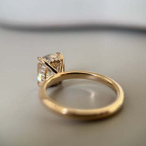 Elongated Cushion Cut Engagement Ring with Hidden Halo