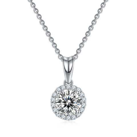 Round Brilliant Halo Classic Necklace Earrings Set