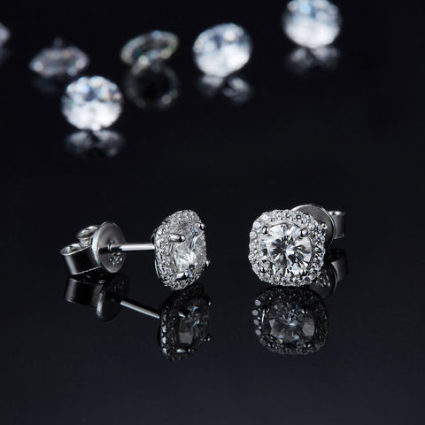 Morgan Square Halo Diamond Necklace Earrings Jewelry Set