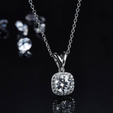 Morgan Square Halo Diamond Necklace Earrings Jewelry Set