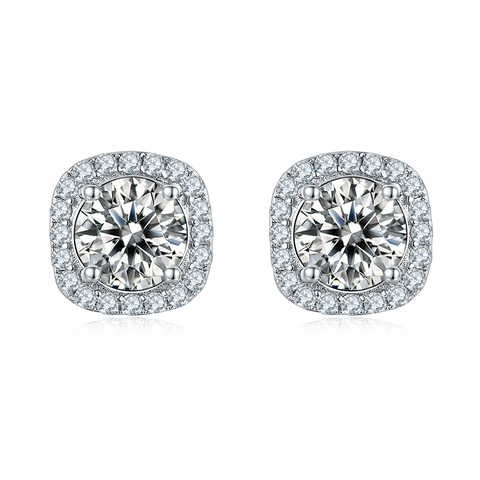 Morgan Square Halo Diamond Necklace Earrings Jewelry Set