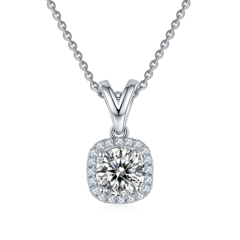 Morgan Square Halo Diamond Necklace Earrings Jewelry Set
