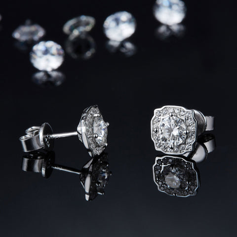 Belle Halo Diamond Necklace Earrings Jewelry Set
