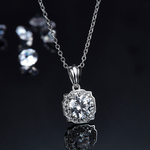 Belle Halo Diamond Necklace Earrings Jewelry Set