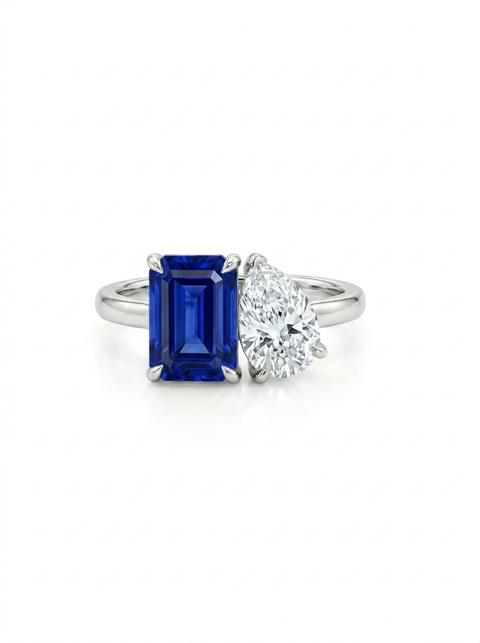 Lab-grown Sapphire Toi et Moi Ring