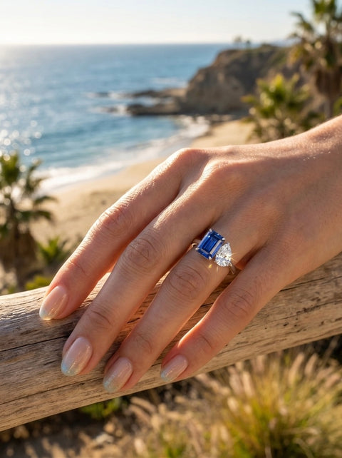 Lab-grown Sapphire Toi et Moi Ring
