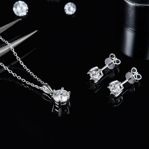 2Ct.t.w. Round Brilliant Solitaire Classic Necklace Earrings Set