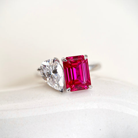 Toi et Moi Ring with Lab-grown Ruby