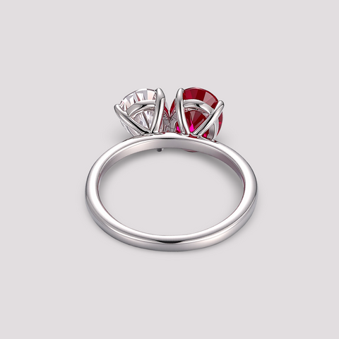 Toi et Moi Ring with Lab-grown Pigeon Blood Ruby