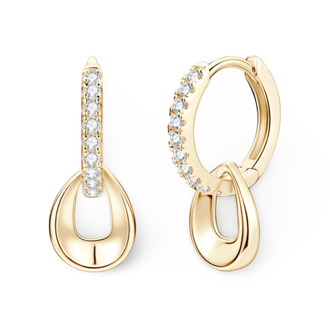 14K Gold Plated S925 Lydia Dangle Chain Huggie Earrings 0.2ctw Moissanite Diamonds