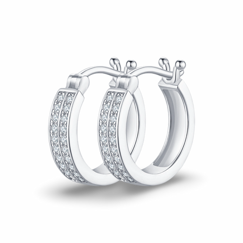 Dual Channels Diamond Huggie Hoop Earrings