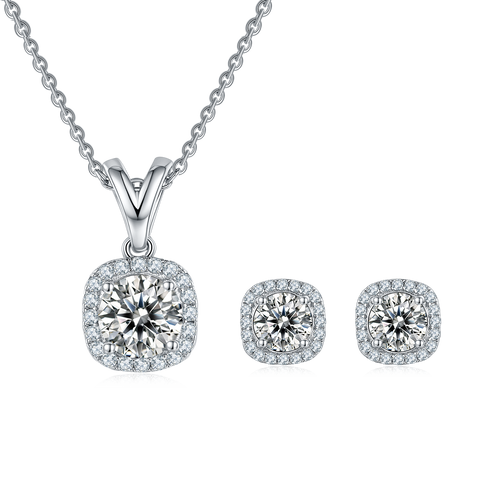 18K Plated S925 Square Halo Moissanite Diamond Jewelry Set