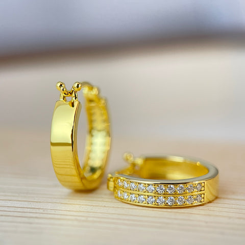 Dual Channels Diamond Huggie Hoop Earrings