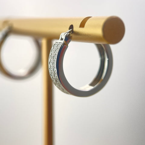 Dual Channels Diamond Huggie Hoop Earrings