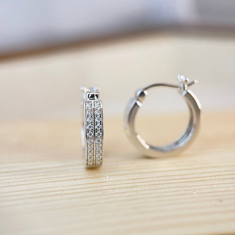 Dual Channels Diamond Huggie Hoop Earrings