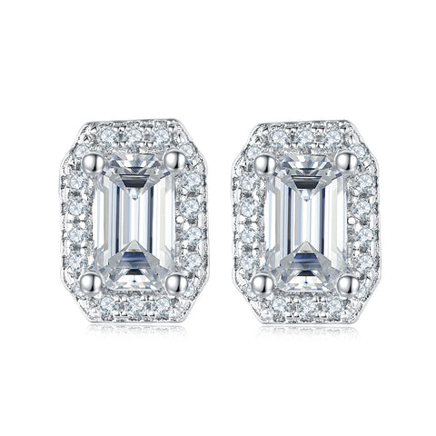 2.37 Ct.t.w Emerald Cut Halo Necklace Earrings Set