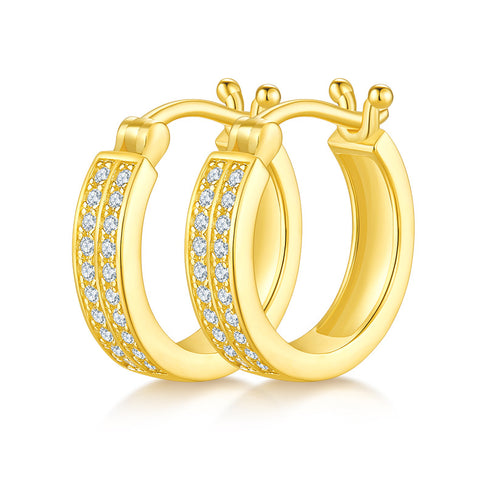 Dual Channels Diamond Huggie Hoop Earrings