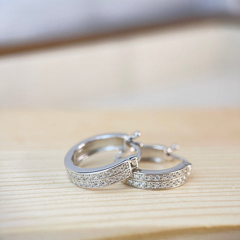 Dual Channels Diamond Huggie Hoop Earrings