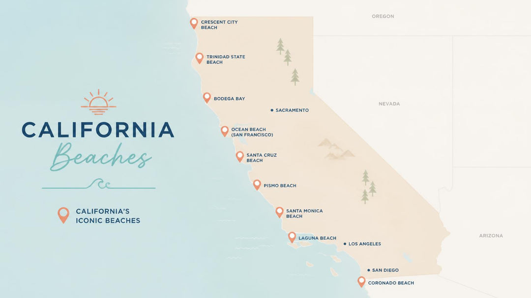 California Iconic Beaches Map - Banavilla Coastal Inspiration