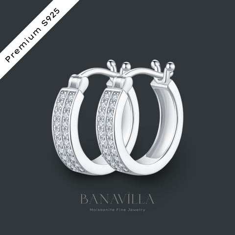 Dual Channels Diamond Huggie Hoop Earrings