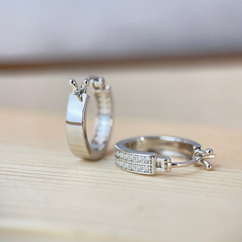 Dual Channels Diamond Huggie Hoop Earrings