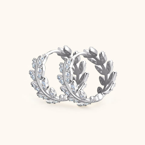 0.8ctw Olive Branch Diamond Huggie Hoop Earrings