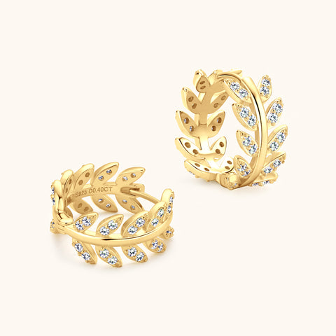 0.8ctw Olive Branch Diamond Huggie Hoop Earrings