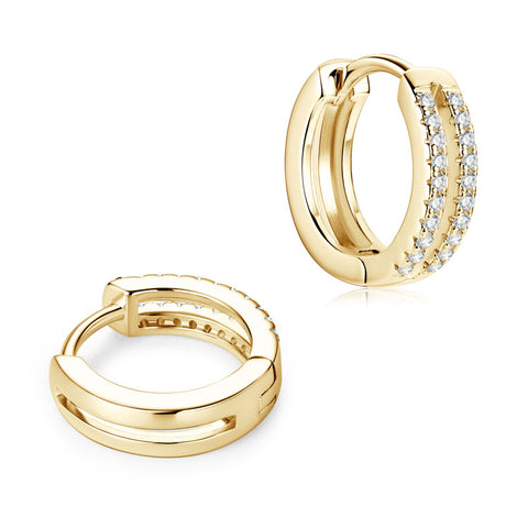 Stacked Diamond Huggie Hoop Earrings