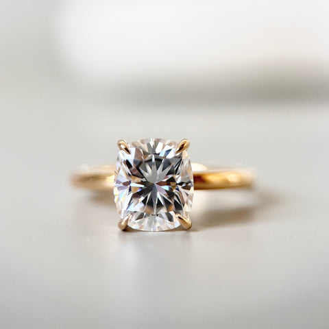 Elongated Cushion Cut Engagement Ring with Hidden Halo