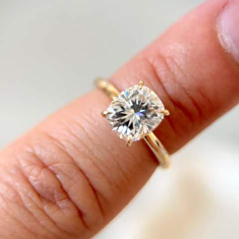 Elongated Cushion Cut Engagement Ring with Hidden Halo