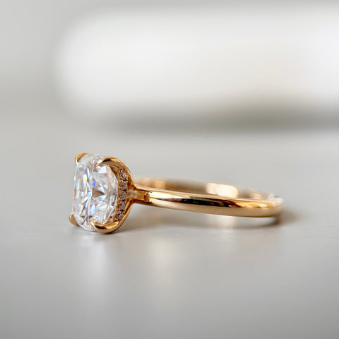 Elongated Cushion Cut Engagement Ring with Hidden Halo