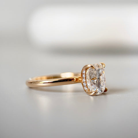 Elongated Cushion Cut Engagement Ring with Hidden Halo