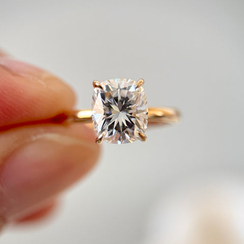 Elongated Cushion Cut Engagement Ring with Hidden Halo