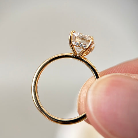 Elongated Cushion Cut Engagement Ring with Hidden Halo
