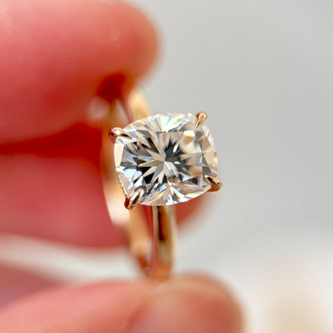 Elongated Cushion Cut Engagement Ring with Hidden Halo