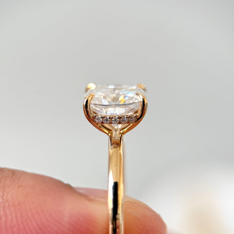 Elongated Cushion Cut Engagement Ring with Hidden Halo