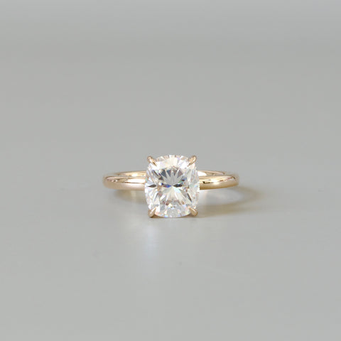 Elongated Cushion Cut Engagement Ring with Hidden Halo