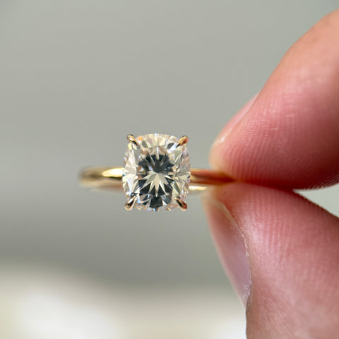 Elongated Cushion Cut Engagement Ring with Hidden Halo