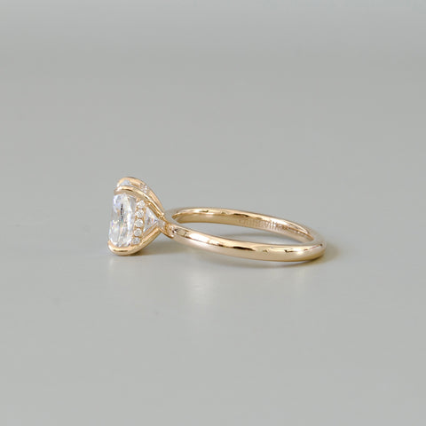 Elongated Cushion Cut Engagement Ring with Hidden Halo