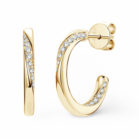 C Hoop Diamond Stud Earrings