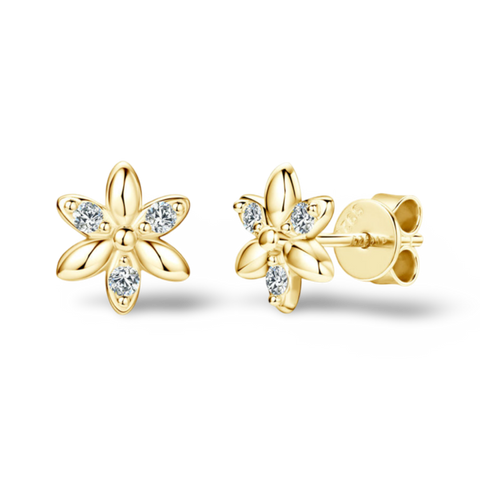 Six Petals Flower Diamond Stud Earrings