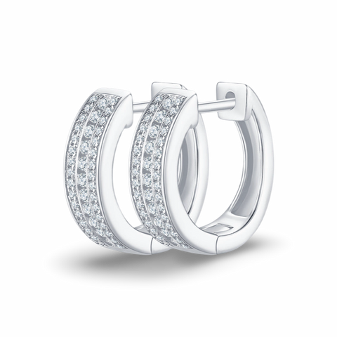 Three Channels Diamond Huggie Hoop Earrings