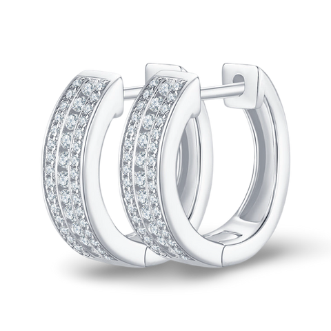 Three Channels Diamond Huggie Hoop Earrings